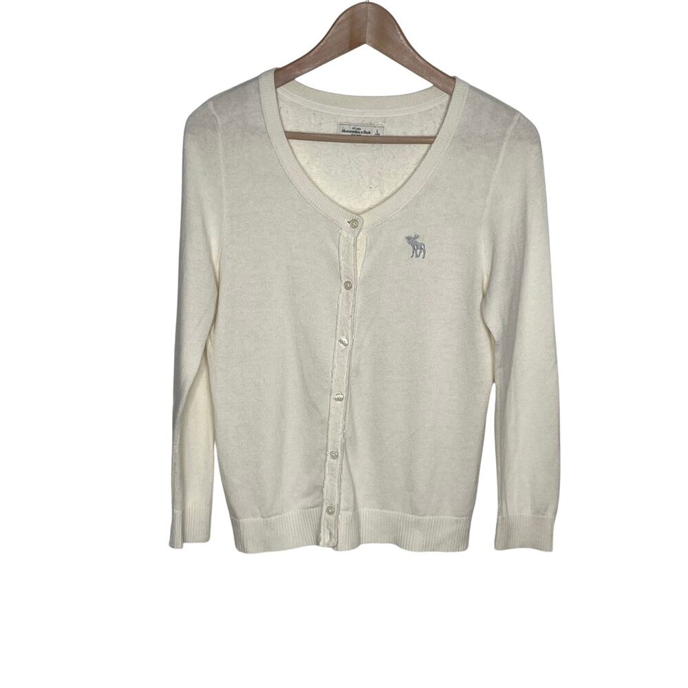 Abercrombie & Fitch Womens L Ivory Lace Back Cardigan Sweater Moose Y2K